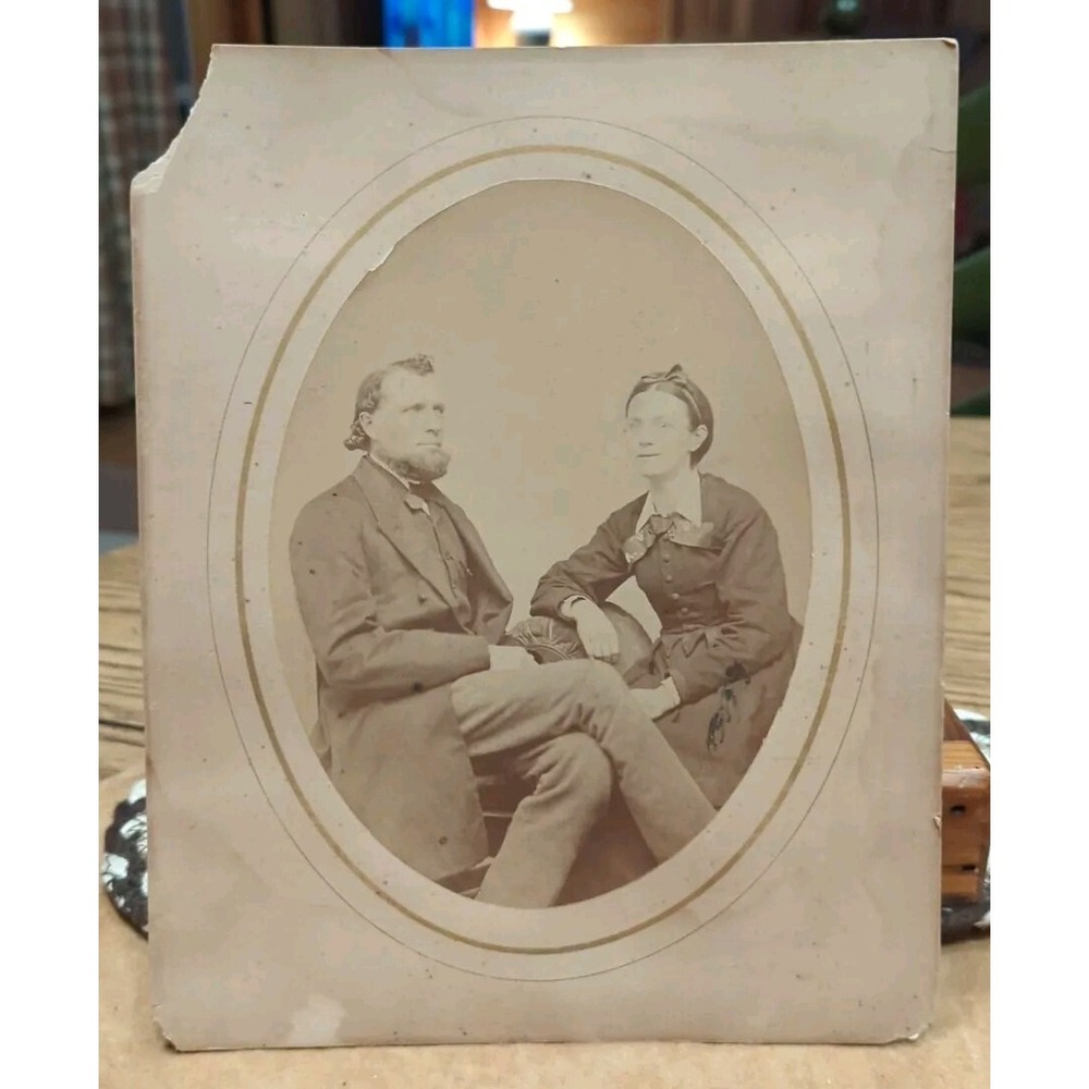 Rare Antique Cabinet Card Photo Victorian Portrait Man Woman Couple 8x10